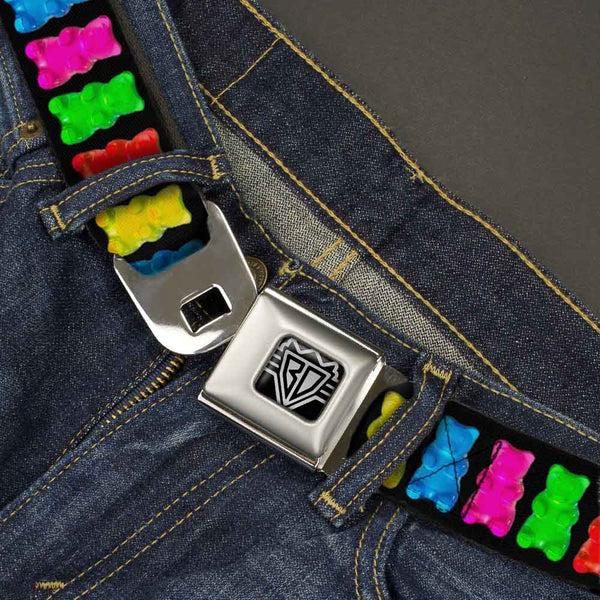 Buckle-Down BD Wings Logo CLOSE-UP Full Color Black Silver Seatbelt Belt - Gummy Bears Black/Multi Color Webbing