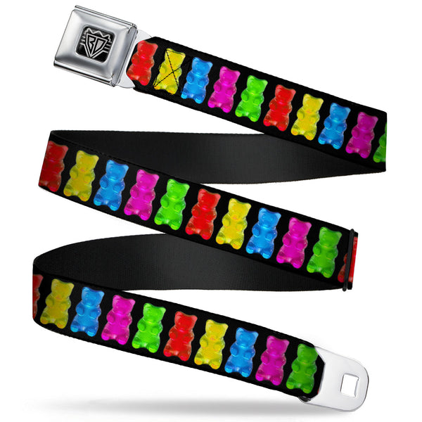 Buckle-Down BD Wings Logo CLOSE-UP Full Color Black Silver Seatbelt Belt - Gummy Bears Black/Multi Color Webbing