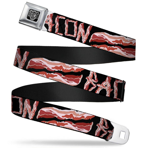 Buckle-Down BD Wings Logo CLOSE-UP Full Color Black Silver Seatbelt Belt - Bacon w/Text2 Webbing