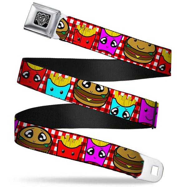 Buckle-Down BD Wings Logo CLOSE-UP Full Color Black Silver Seatbelt Belt - Burger & Fries Cartoon Webbing