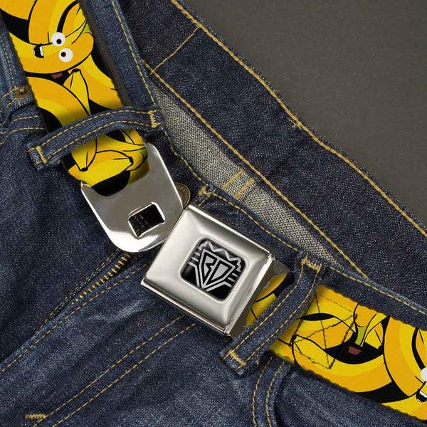 Buckle-Down BD Wings Logo CLOSE-UP Full Color Black Silver Seatbelt Belt - Bananas Stacked Cartoon Black//Yellows Webbing