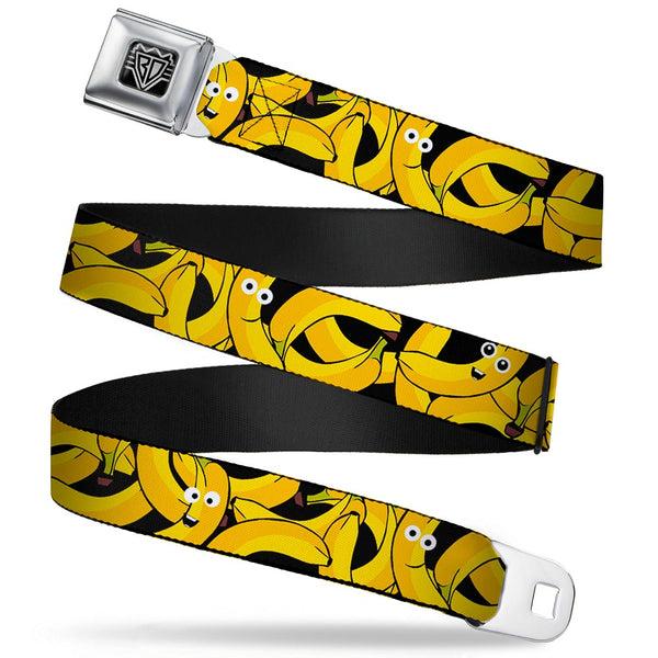 Buckle-Down BD Wings Logo CLOSE-UP Full Color Black Silver Seatbelt Belt - Bananas Stacked Cartoon Black//Yellows Webbing