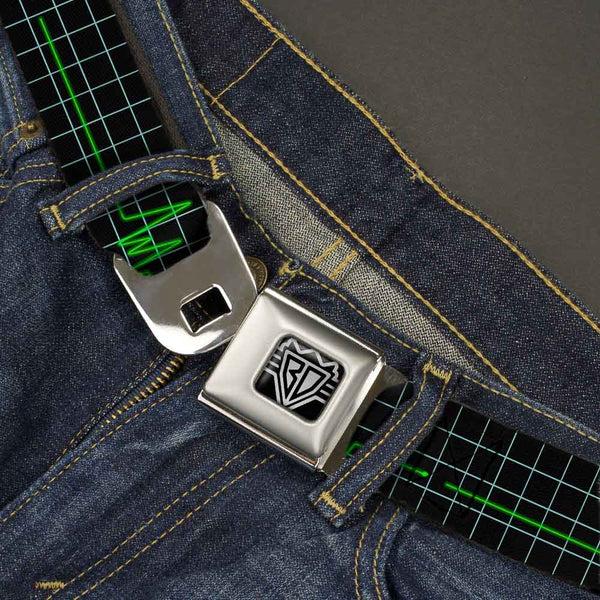 Buckle-Down BD Wings Logo CLOSE-UP Full Color Black Silver Seatbelt Belt - Flatline Webbing