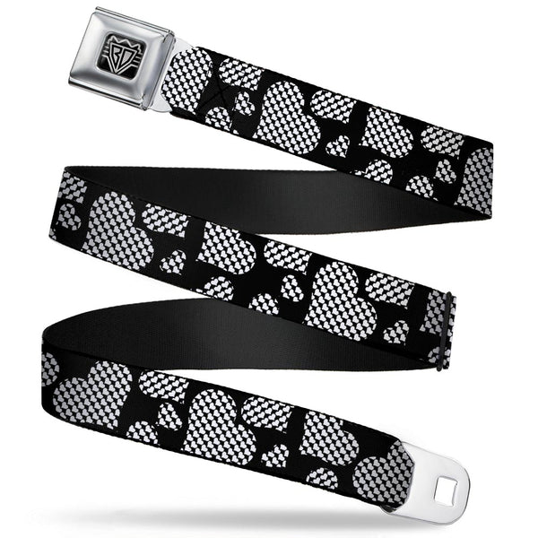 Buckle-Down BD Wings Logo CLOSE-UP Full Color Black Silver Seatbelt Belt - Eighties Hearts Black/White Webbing