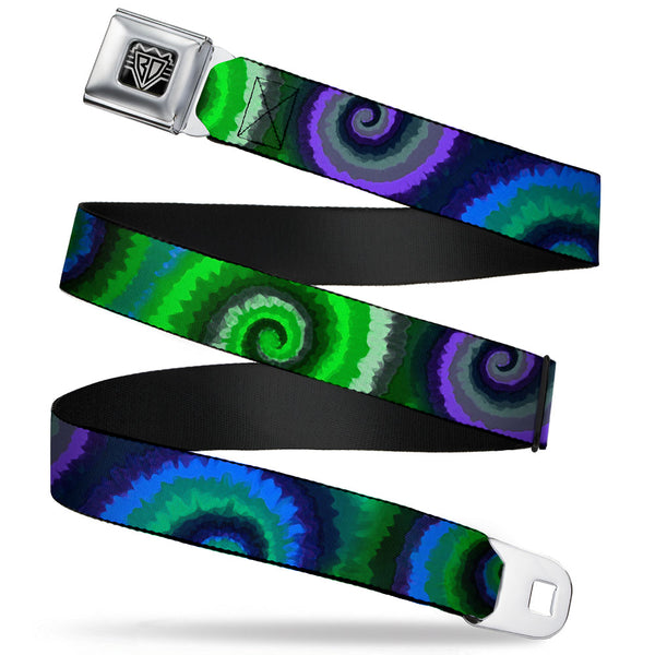 Buckle-Down BD Wings Logo CLOSE-UP Full Color Black Silver Seatbelt Belt - Tie Dye Swirl Green/Blue/Purple Webbing
