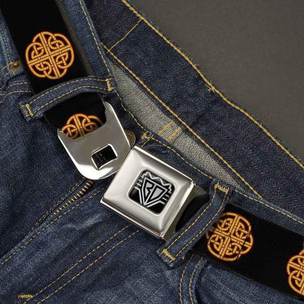 Buckle-Down BD Wings Logo CLOSE-UP Full Color Black Silver Seatbelt Belt - Celtic Knot Black/Burgundy/Gold Webbing