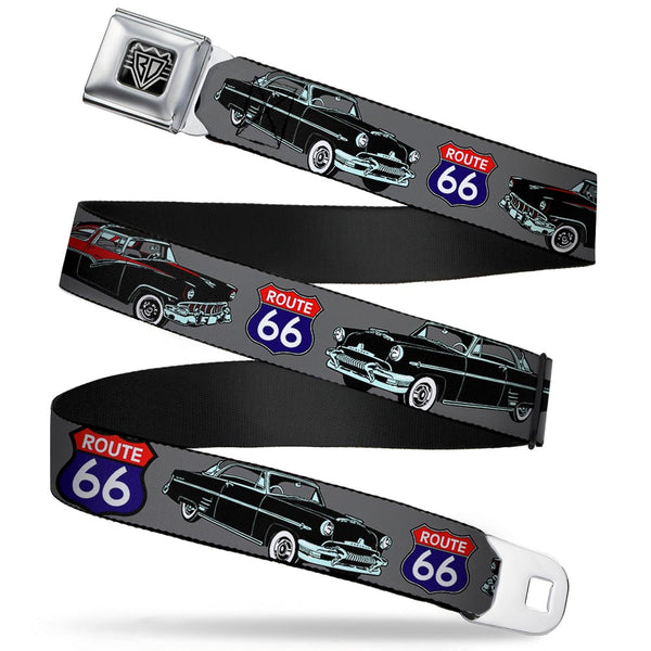 Buckle-Down BD Wings Logo CLOSE-UP Full Color Black Silver Seatbelt Belt - Route 66 Classics Gray Webbing