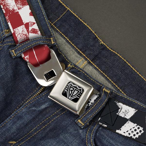 Buckle-Down BD Wings Logo CLOSE-UP Full Color Black Silver Seatbelt Belt - Grunge Chaos3 White/Blue-Red Fade Webbing