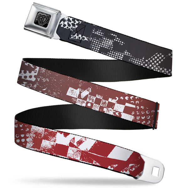 Buckle-Down BD Wings Logo CLOSE-UP Full Color Black Silver Seatbelt Belt - Grunge Chaos3 White/Blue-Red Fade Webbing