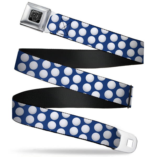Buckle-Down BD Wings Logo CLOSE-UP Full Color Black Silver Seatbelt Belt - Golf Balls Blue/White Webbing