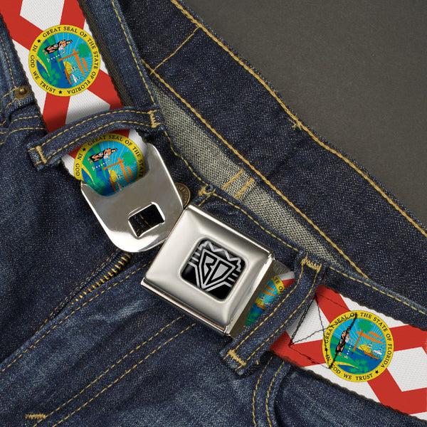 Buckle-Down BD Wings Logo CLOSE-UP Full Color Black Silver Seatbelt Belt - Florida Flag Continuous Webbing