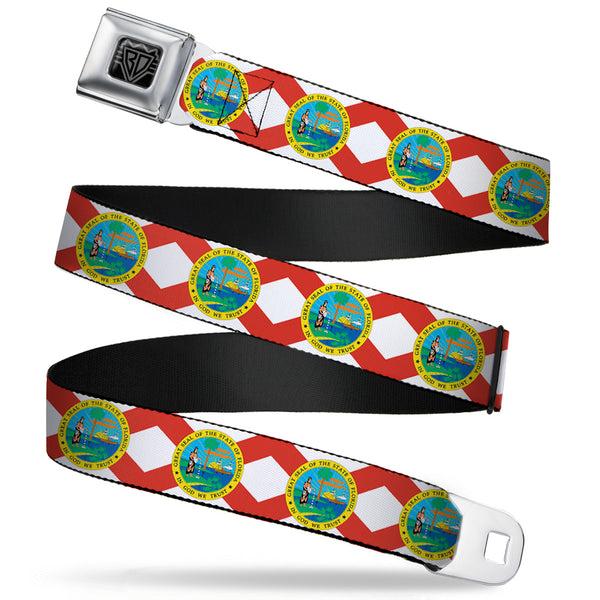 Buckle-Down BD Wings Logo CLOSE-UP Full Color Black Silver Seatbelt Belt - Florida Flag Continuous Webbing