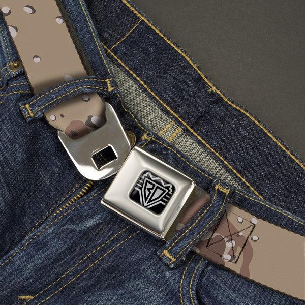 Buckle-Down BD Wings Logo CLOSE-UP Full Color Black Silver Seatbelt Belt - Desert Camo Tans/Browns Webbing