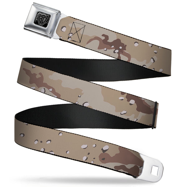 Buckle-Down BD Wings Logo CLOSE-UP Full Color Black Silver Seatbelt Belt - Desert Camo Tans/Browns Webbing