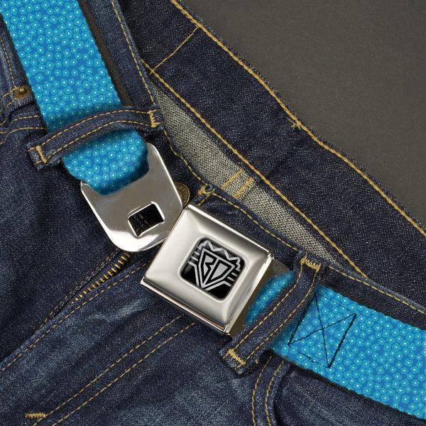 Buckle-Down BD Wings Logo CLOSE-UP Full Color Black Silver Seatbelt Belt - Ditsy Floral Blue/Light Blue/White Webbing
