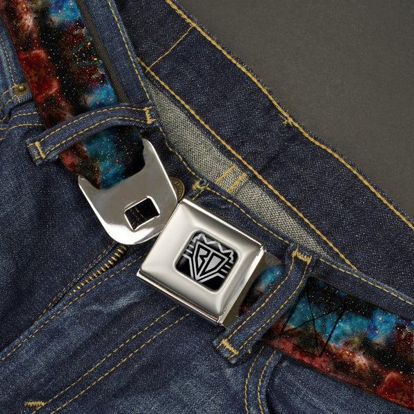 Buckle-Down BD Wings Logo CLOSE-UP Full Color Black Silver Seatbelt Belt - Cosmic Space Webbing