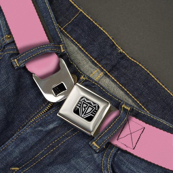Buckle-Down BD Wings Logo CLOSE-UP Full Color Black Silver Seatbelt Belt - Baby Pink Print Webbing