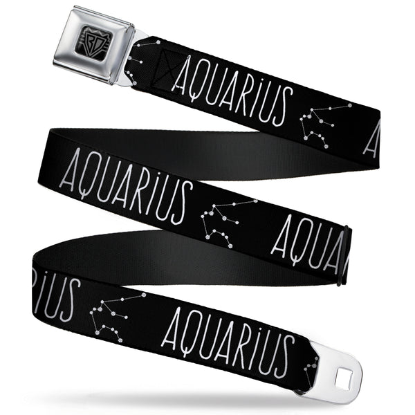 Buckle-Down BD Wings Logo CLOSE-UP Full Color Black Silver Seatbelt Belt - Zodiac AQUARIUS/Constellation Black/White Webbing
