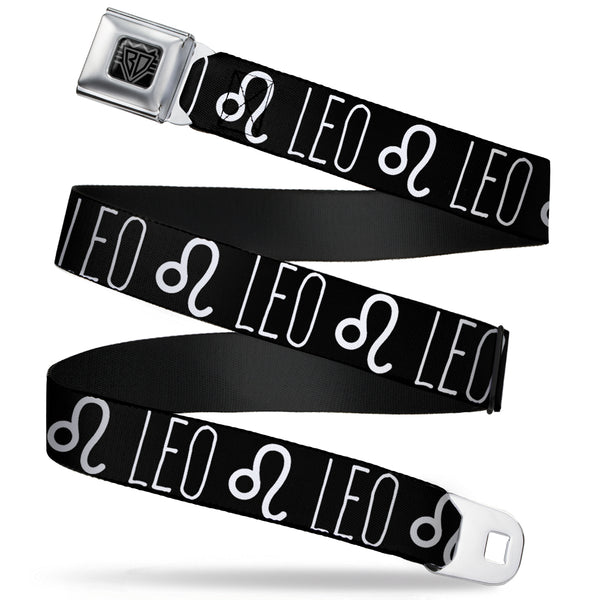 Buckle-Down BD Wings Logo CLOSE-UP Full Color Black Silver Seatbelt Belt - Zodiac LEO/Symbol Black/White Webbing