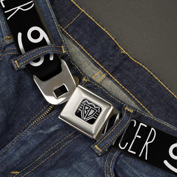 Buckle-Down BD Wings Logo CLOSE-UP Full Color Black Silver Seatbelt Belt - Zodiac CANCER/Symbol Black/White Webbing