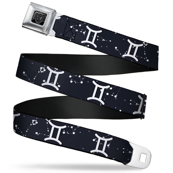 Buckle-Down BD Wings Logo CLOSE-UP Full Color Black Silver Seatbelt Belt - Zodiac Gemini Symbol/Constellations Black/White Webbing