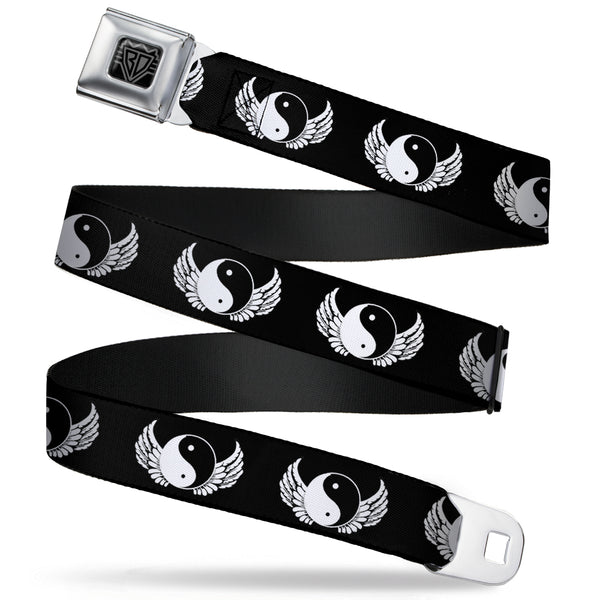 Buckle-Down BD Wings Logo CLOSE-UP Full Color Black Silver Seatbelt Belt - Yin Yang w/Wings Black/White Webbing