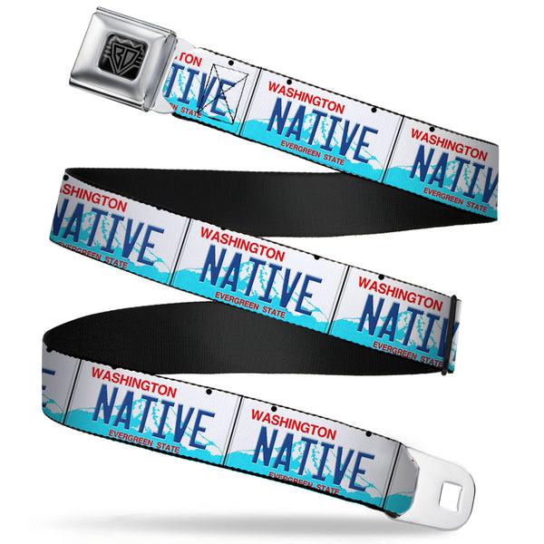 Buckle-Down BD Wings Logo CLOSE-UP Full Color Black Silver Seatbelt Belt - Washington License Plate NATIVE Webbing