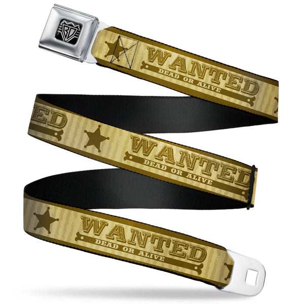 Buckle-Down BD Wings Logo CLOSE-UP Full Color Black Silver Seatbelt Belt - WANTED-DEAD OR ALIVE/Star Tans Webbing