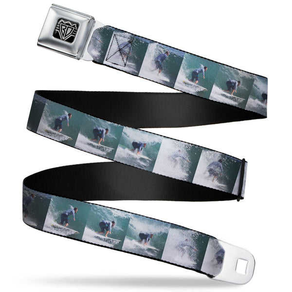 Buckle-Down BD Wings Logo CLOSE-UP Full Color Black Silver Seatbelt Belt - Vivid Surfer Sequence Blocks Webbing
