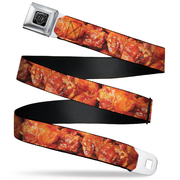 Buckle-Down BD Wings Logo CLOSE-UP Full Color Black Silver Seatbelt Belt - Vivid Hot Wings Stacked Webbing