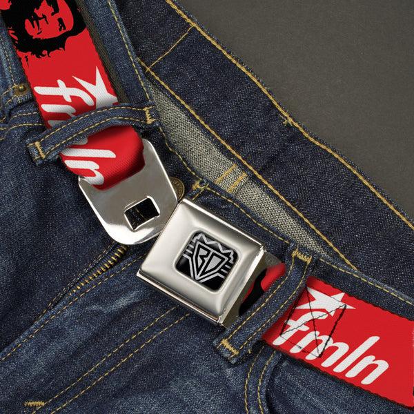Buckle-Down BD Wings Logo CLOSE-UP Full Color Black Silver Seatbelt Belt - VIVA LA REVOLUCION Che W/fmln Red Webbing