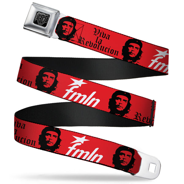 Buckle-Down BD Wings Logo CLOSE-UP Full Color Black Silver Seatbelt Belt - VIVA LA REVOLUCION Che w/fmln Red Webbing