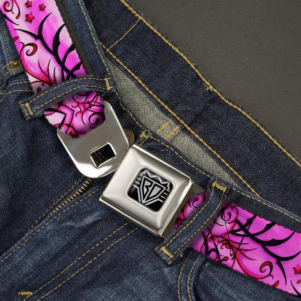 Buckle-Down BD Wings Logo CLOSE-UP Full Color Black Silver Seatbelt Belt - TJ-Fairy Pink Swirl Webbing