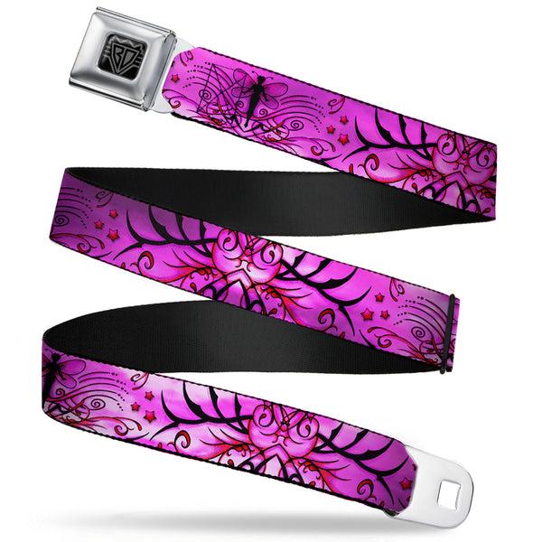 Buckle-Down BD Wings Logo CLOSE-UP Full Color Black Silver Seatbelt Belt - TJ-Fairy Pink Swirl Webbing
