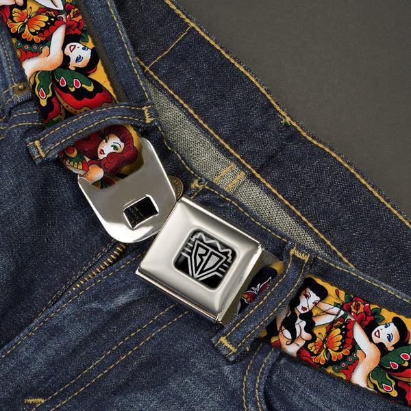 Buckle-Down BD Wings Logo CLOSE-UP Full Color Black Silver Seatbelt Belt - TJ-Butterfly Girl Webbing