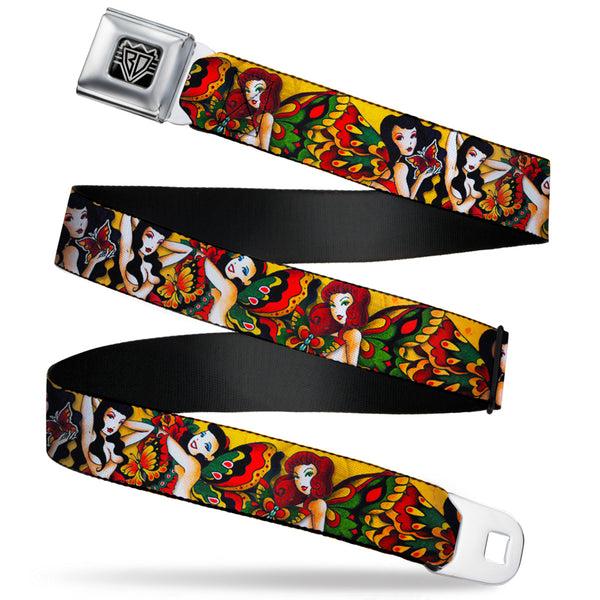 Buckle-Down BD Wings Logo CLOSE-UP Full Color Black Silver Seatbelt Belt - TJ-Butterfly Girl Webbing