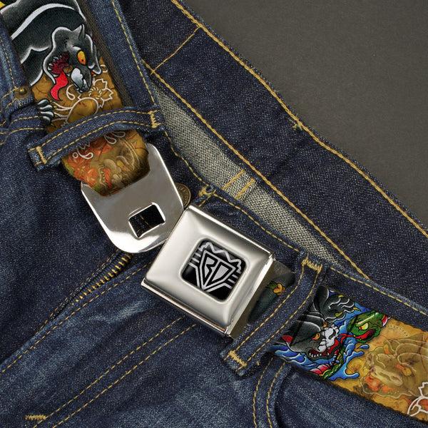 Buckle-Down BD Wings Logo CLOSE-UP Full Color Black Silver Seatbelt Belt - TJ-Panther Webbing