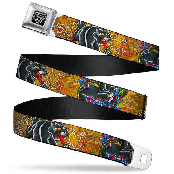 Buckle-Down BD Wings Logo CLOSE-UP Full Color Black Silver Seatbelt Belt - TJ-Panther Webbing