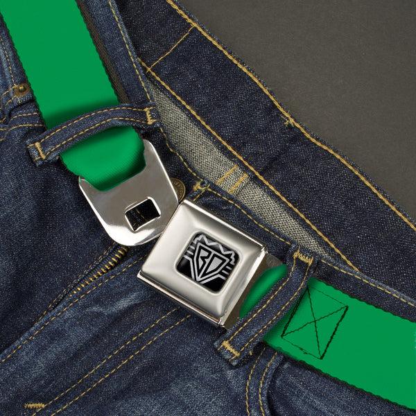 Buckle-Down BD Wings Logo CLOSE-UP Full Color Black Silver Seatbelt Belt - St. Paddy Green Webbing