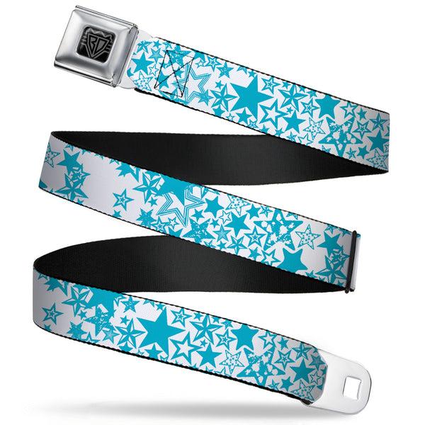 Buckle-Down BD Wings Logo CLOSE-UP Full Color Black Silver Seatbelt Belt - Stargazer White/Blue Webbing
