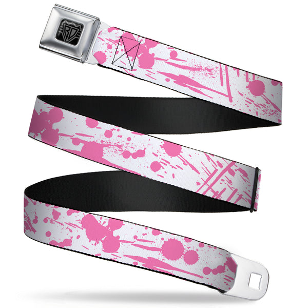 Buckle-Down BD Wings Logo CLOSE-UP Full Color Black Silver Seatbelt Belt - Splatter White/Pink Webbing