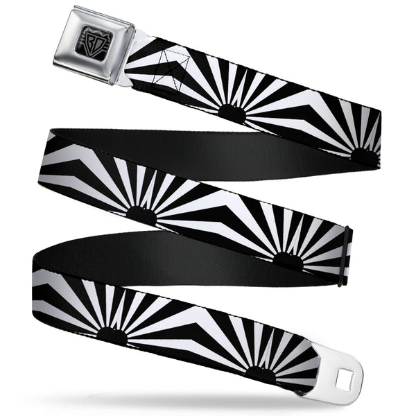 Buckle-Down BD Wings Logo CLOSE-UP Full Color Black Silver Seatbelt Belt - Rising Sun White/Black Webbing