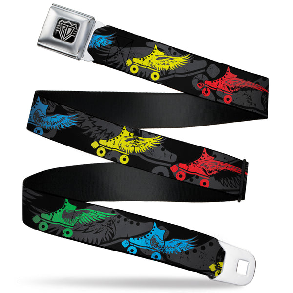 Buckle-Down BD Wings Logo CLOSE-UP Full Color Black Silver Seatbelt Belt - Roller Skates Black/Gray/Multi Color Webbing