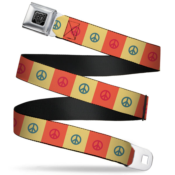 Buckle-Down BD Wings Logo CLOSE-UP Full Color Black Silver Seatbelt Belt - Peace Blocks Red/Yellow/Blue Webbing