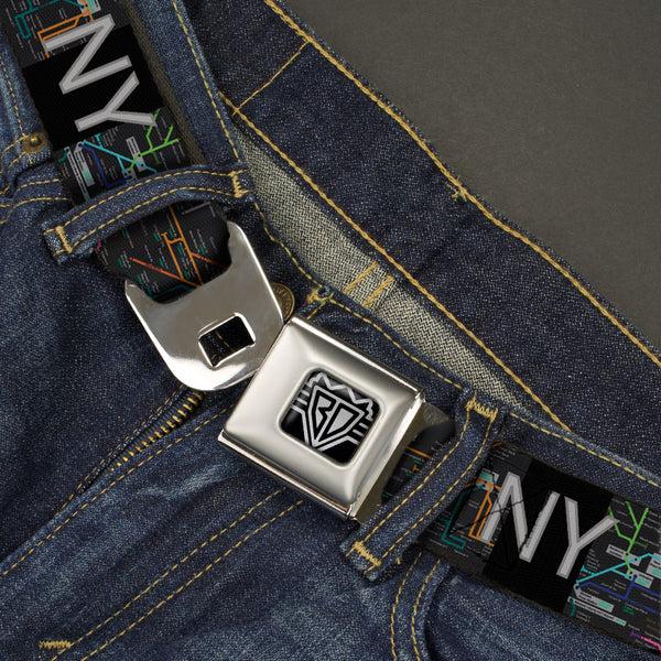 Buckle-Down BD Wings Logo CLOSE-UP Full Color Black Silver Seatbelt Belt - New York Subway Webbing