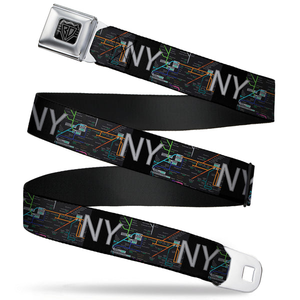 Buckle-Down BD Wings Logo CLOSE-UP Full Color Black Silver Seatbelt Belt - New York Subway Webbing