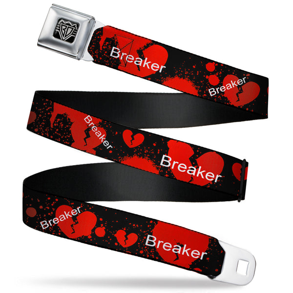 Buckle-Down BD Wings Logo CLOSE-UP Full Color Black Silver Seatbelt Belt - Heart Breaker Black/White/Red Webbing