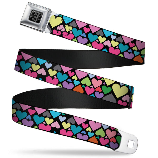 Buckle-Down BD Wings Logo CLOSE-UP Full Color Black Silver Seatbelt Belt - Hearts Black/Multi Color Webbing