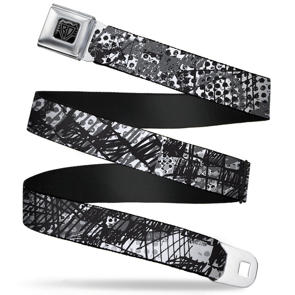 Buckle-Down BD Wings Logo CLOSE-UP Full Color Black Silver Seatbelt Belt - Grunge Gears Black/White Webbing