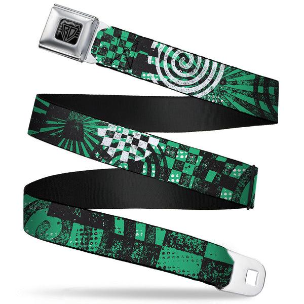 Buckle-Down BD Wings Logo CLOSE-UP Full Color Black Silver Seatbelt Belt - Grunge Chaos Green Webbing